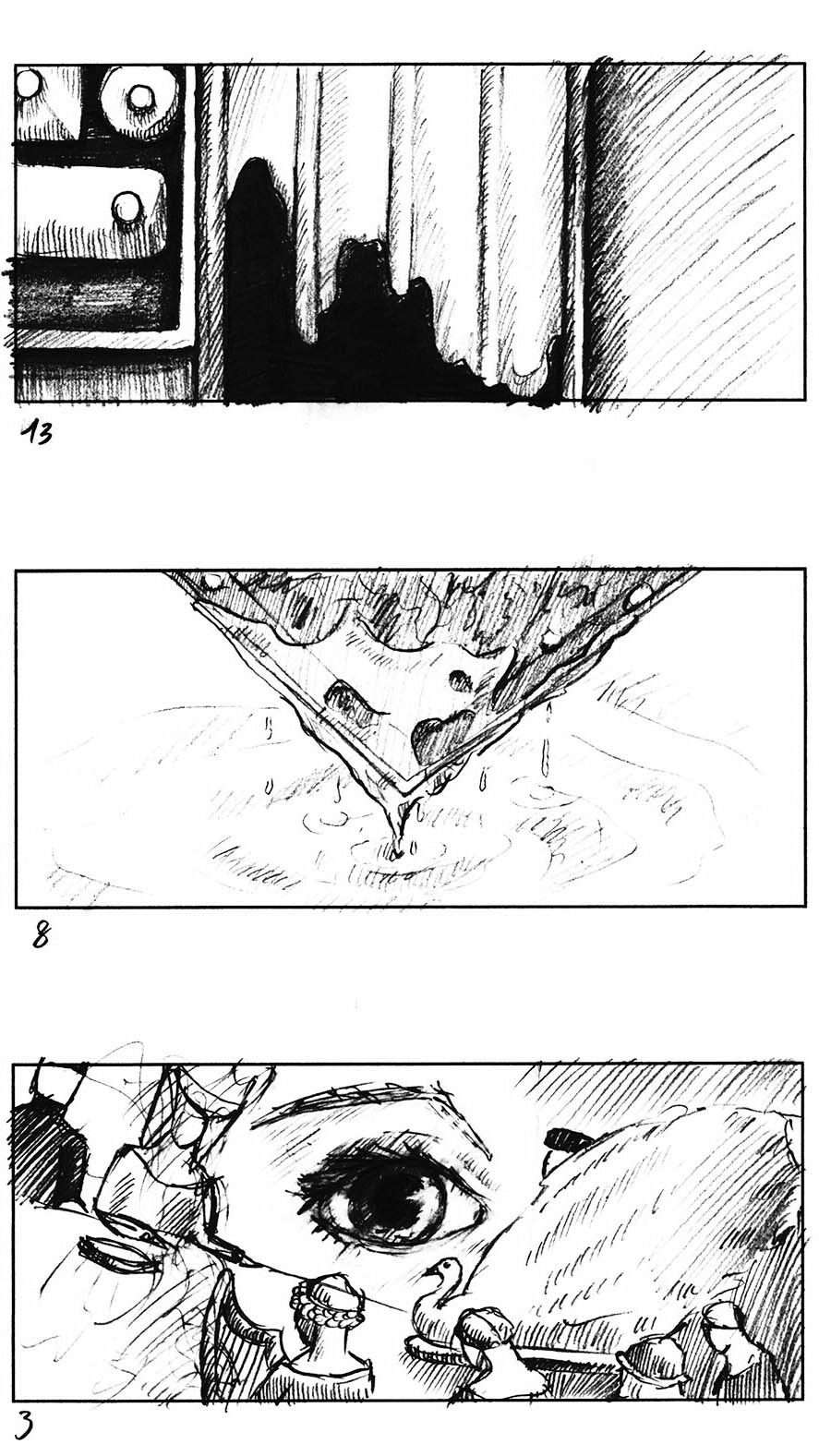 Partie d'un storyboard pour la direction artistique vidéo du projet Nunchi.