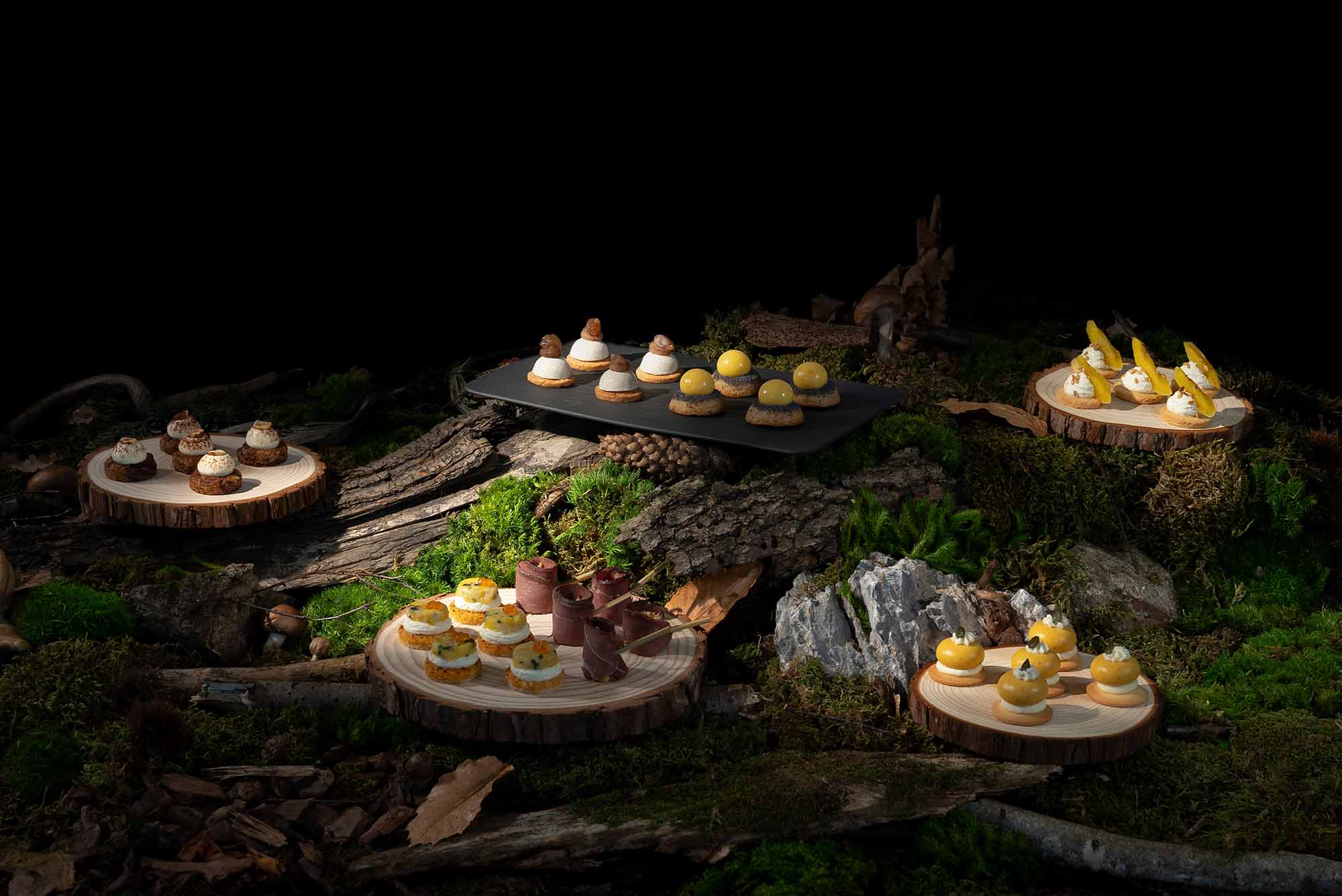 Set design avec un univers de forêt pour la collection Automne/Hiver de Saveurs Cristal.